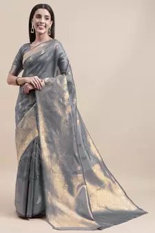 Grey Woven  Art Silk Saree With Blouse