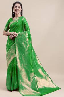 Green Woven  Art Silk Saree With Blouse