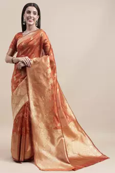 Orange woven  Art Silk saree with blouse