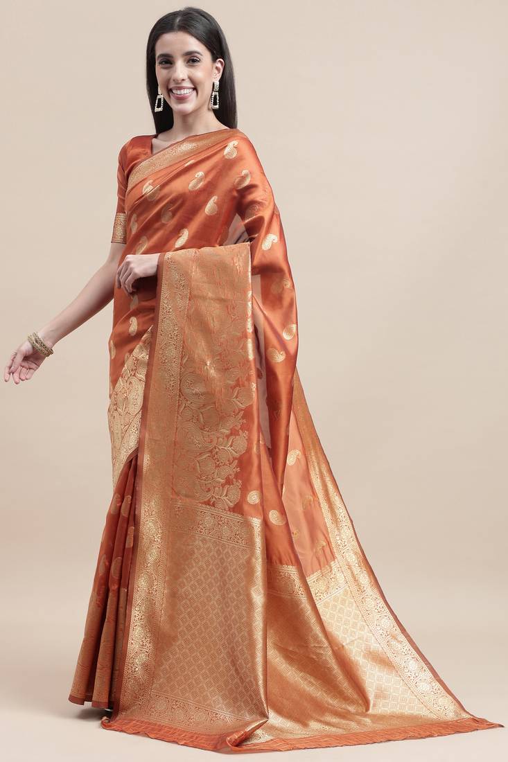 Orange woven  Art Silk saree with blouse