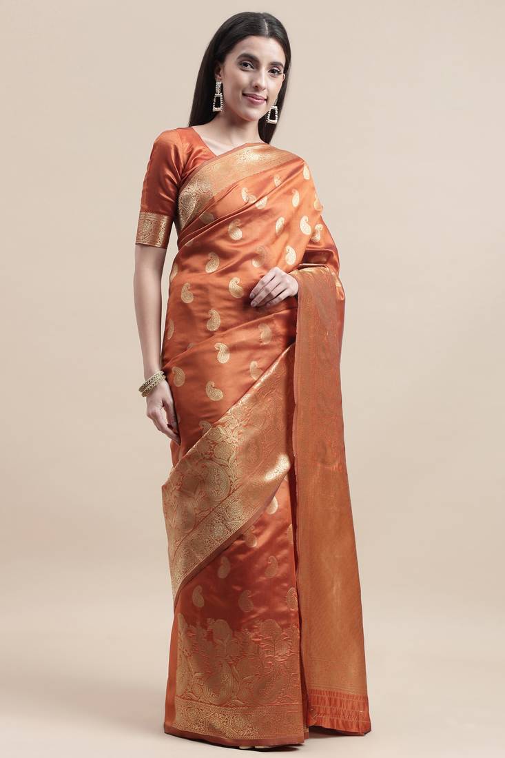 Orange woven  Art Silk saree with blouse