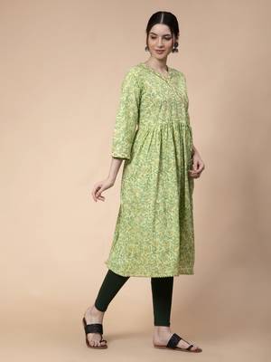 Light-green printed cotton kurtas-and-kurtis 3