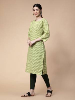 Light-green printed cotton kurtas-and-kurtis 2