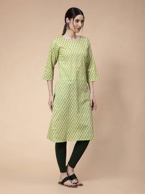 Light-green printed cotton kurtas-and-kurtis 3