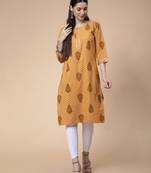 Mustard printed cotton kurtas-and-kurtis