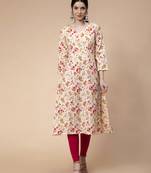 Off-white printed cotton kurtas-and-kurtis