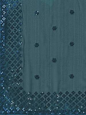 Blue embroidered georgette saree with blouse 5