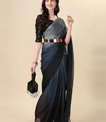 Grey plain silk saree with blouse