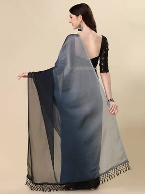 Grey plain silk saree with blouse 3