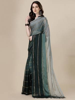 Green embroidered silk saree with blouse 2