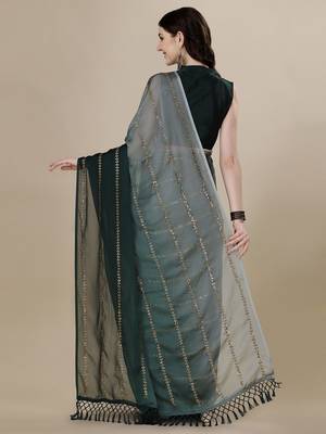 Green embroidered silk saree with blouse 3