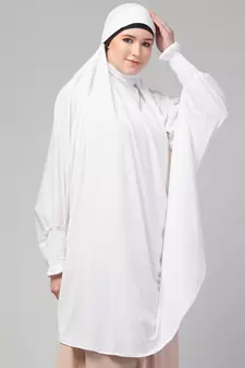 Nazneen Ready to Wear tie at back smoking at wrist with Naqab instant Khimer Prayer hijab For Hajj and Umrah