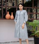 Blue printed cotton long-dresses