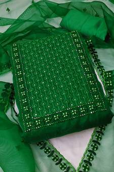 Green embroidered organza salwar