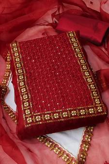 Maroon embroidered organza salwar