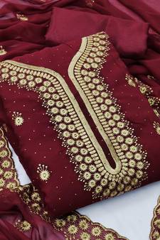 Maroon embroidered georgette salwar