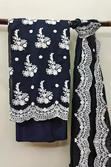 Blue embroidered georgette salwar