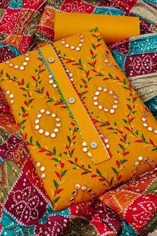 Yellow embroidered cotton salwar