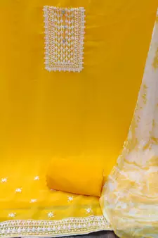 Yellow embroidered georgette salwar