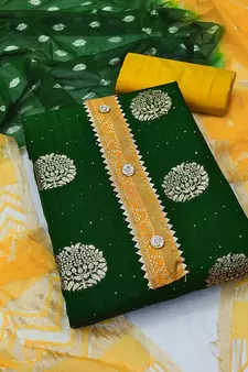 Green printed jacquard salwar