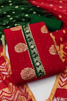 Red printed jacquard salwar