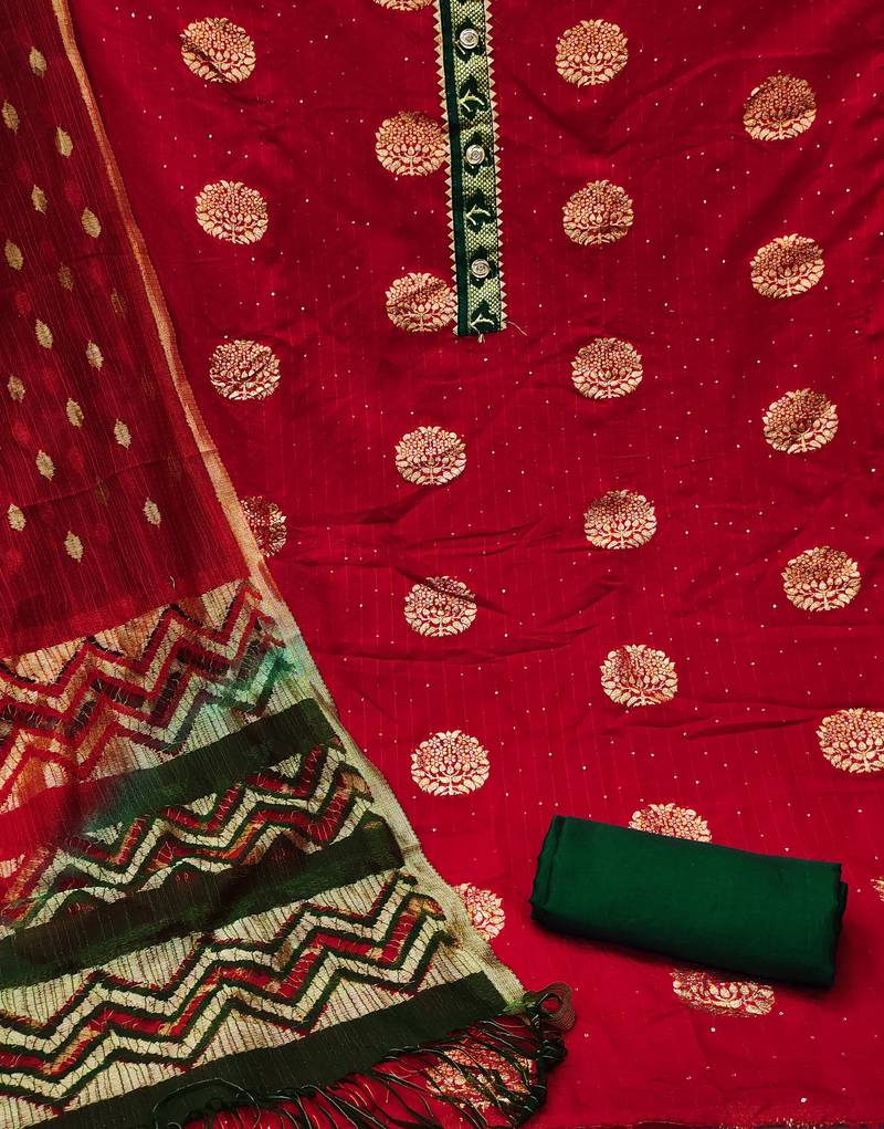 Red printed jacquard salwar