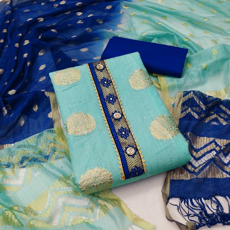 Sea-green printed jacquard salwar