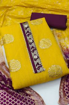 Yellow printed jacquard salwar