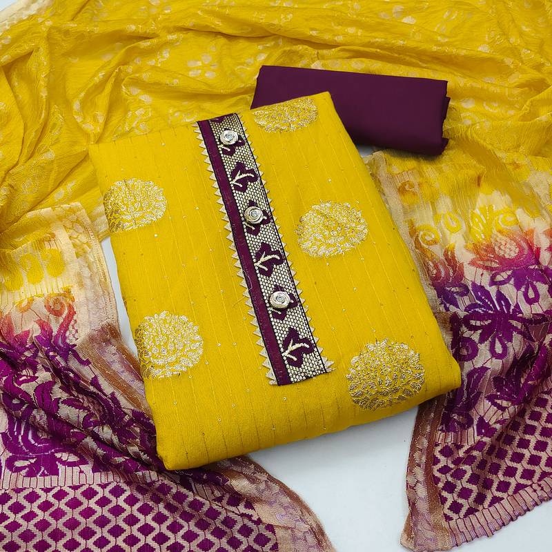 Yellow printed jacquard salwar