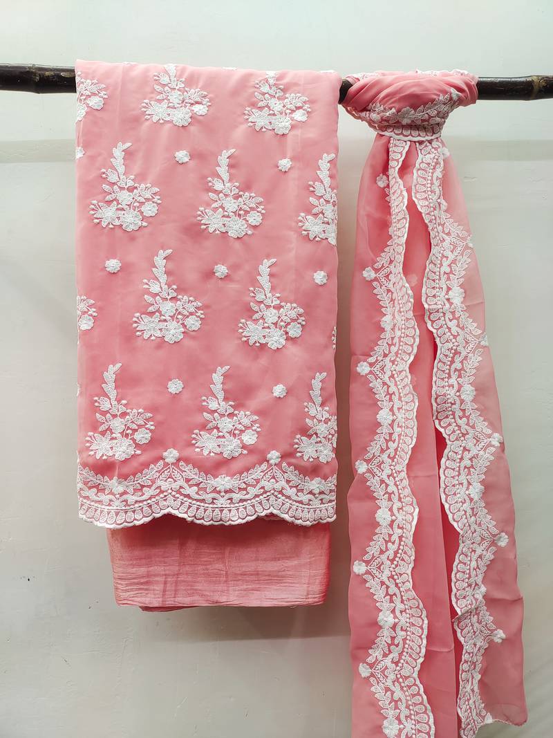 Peach embroidered georgette salwar