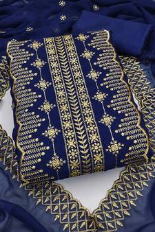 Blue embroidered georgette salwar