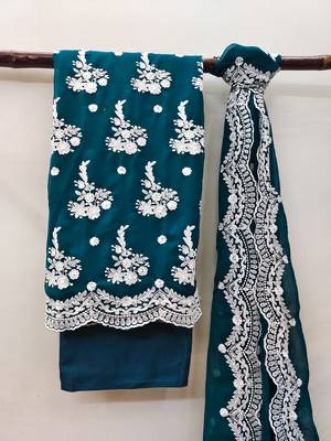 Teal-blue embroidered georgette salwar 1