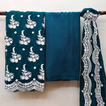 Teal-blue embroidered georgette salwar 3