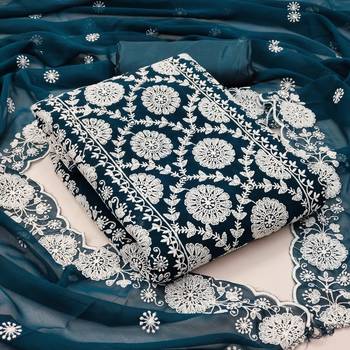 Teal-blue embroidered georgette salwar 1