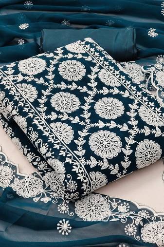 Teal-blue embroidered georgette salwar