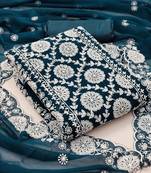 Teal-blue embroidered georgette salwar