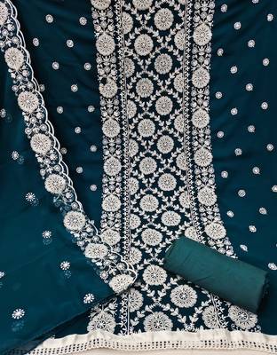 Teal-blue embroidered georgette salwar 2