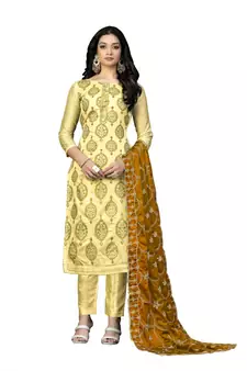Lemon embroidered chanderi salwar