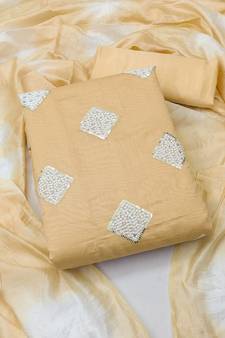 Beige embroidered cotton salwar