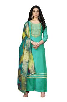 Sea-green embroidered chanderi salwar