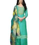Sea-green embroidered chanderi salwar