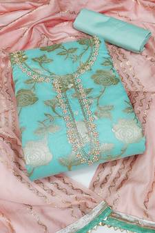 Sea-green embroidered jacquard salwar