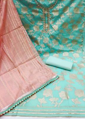 Sea-green embroidered jacquard salwar 2