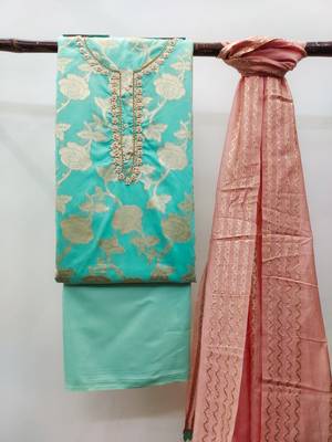 Sea-green embroidered jacquard salwar 3