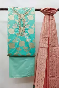 Sea-green embroidered jacquard salwar