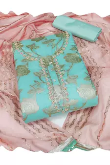 Sea-green embroidered jacquard salwar