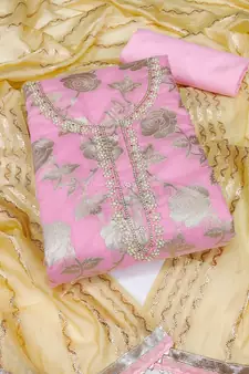 Pink embroidered jacquard salwar