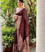 Maroon Woven Art Silk Saree With Blouse Piece