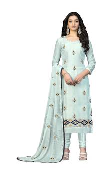 Light-sea-green embroidered chanderi salwar