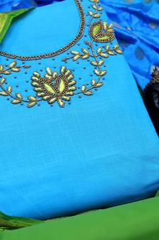 Sky-blue woven cotton salwar